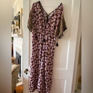 Johnny Was Floral Wide Leg Jumpsuit - Pink and Black